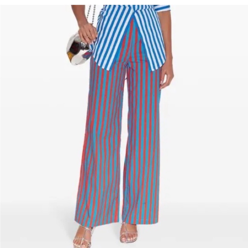 Simon Miller Red and Blue Striped Wide-Leg Trousers